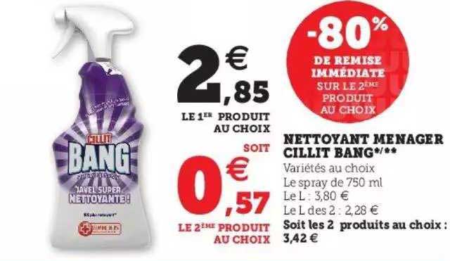 nettoyant menager cillit bang -80% de remise immédiate sur le 2ème produit au choix