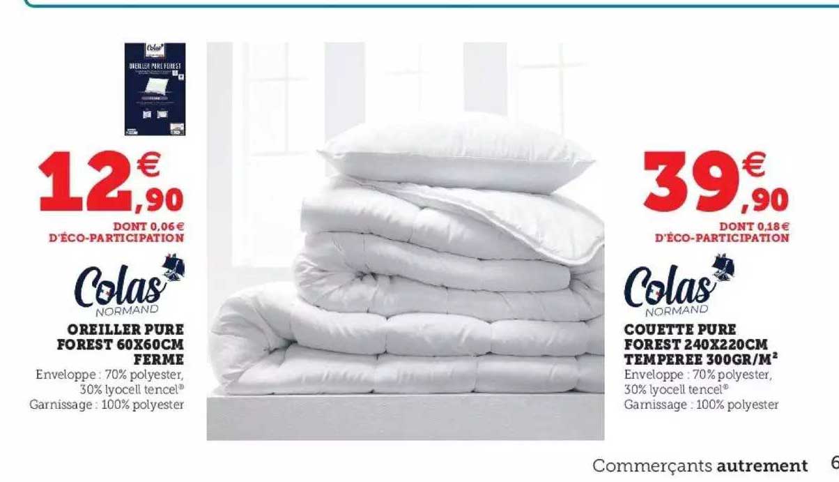 oreiller pure forest 60x60cm ferme couette poure forest 240x220cm temperée 300gr m²