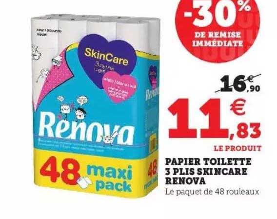 papier toilette 3 plis skincare renova -30% de remise immédiate