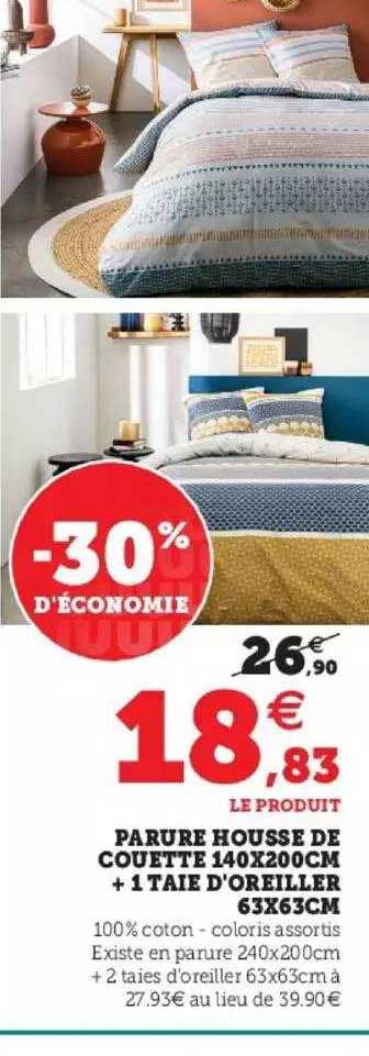 parure housse de couette 140x200cm + 1 taie d'oreiller 63x63cm