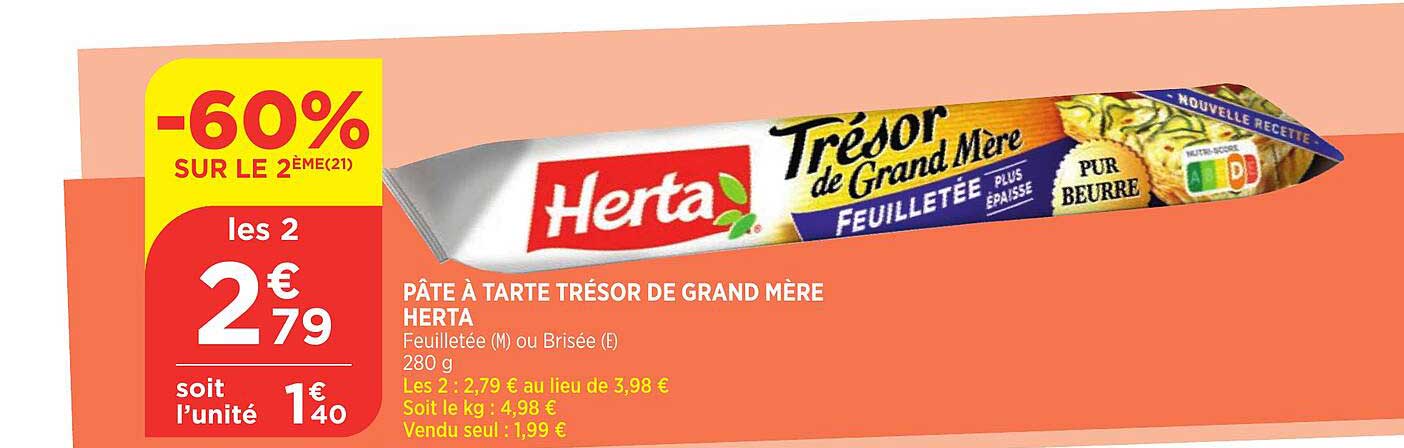 pâte à tarte trésor de grand mère herta -60% sur le 2ème