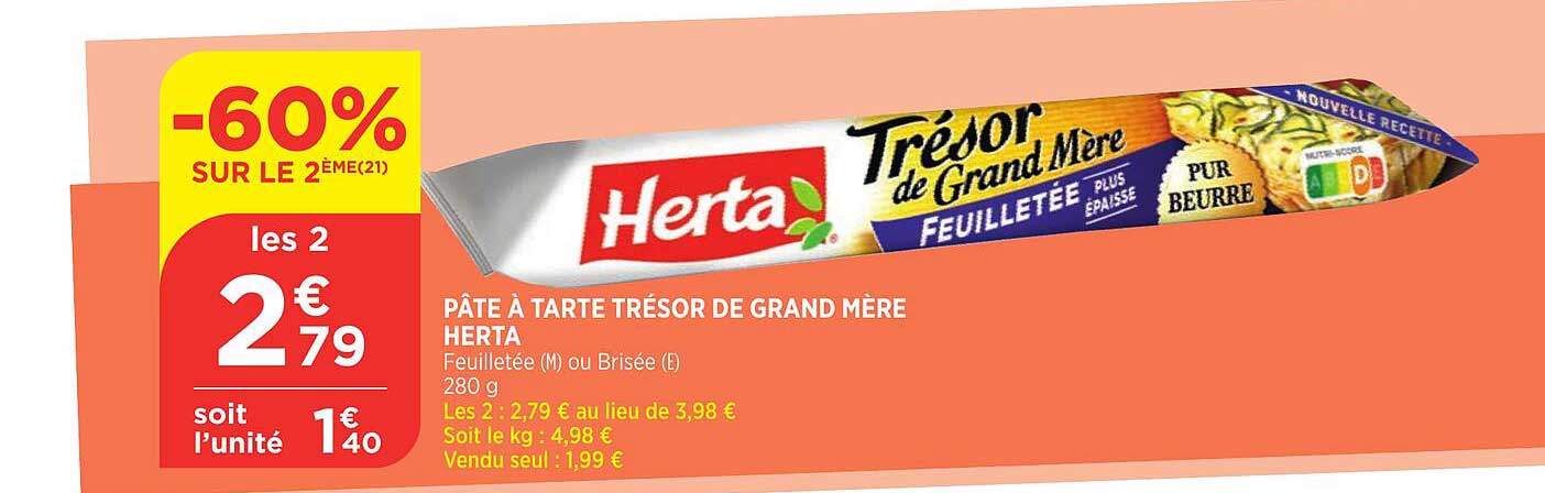 pâte à tarte trésor de grand mère herta -60% sur le 2ème