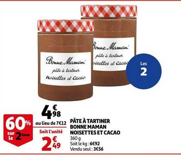 pâte à tartiner bonne maman noisettes et cacao 60% sur le 2ème