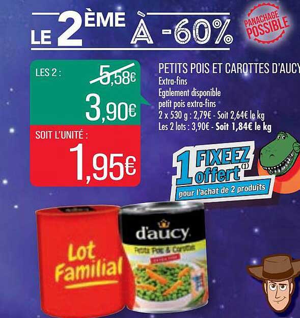 petits pois et carottes d'aucy le 2 ème à -60%
