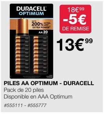 piles aa optimum - duracell pack de 20 piles disponible en aaa aptimum
