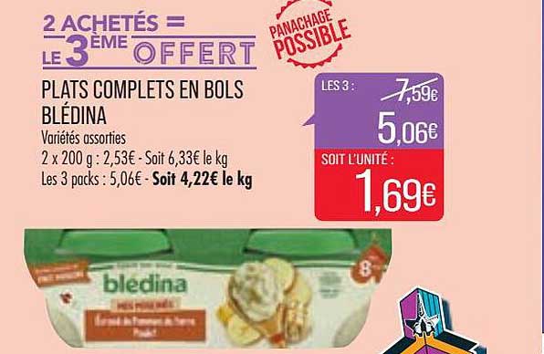plats complets en bols blédina variétés assorties 2 achetés = le 3ème offert