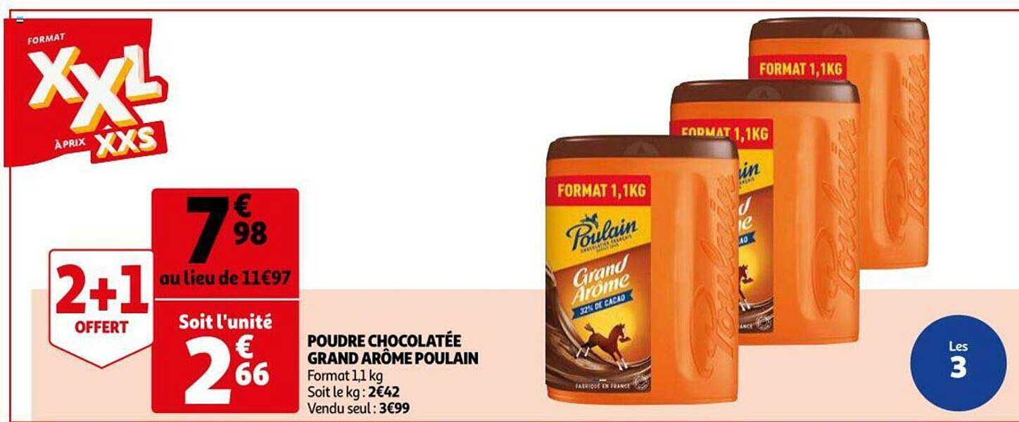 poudre chocolatée gran arôme poulain 2+1 offert