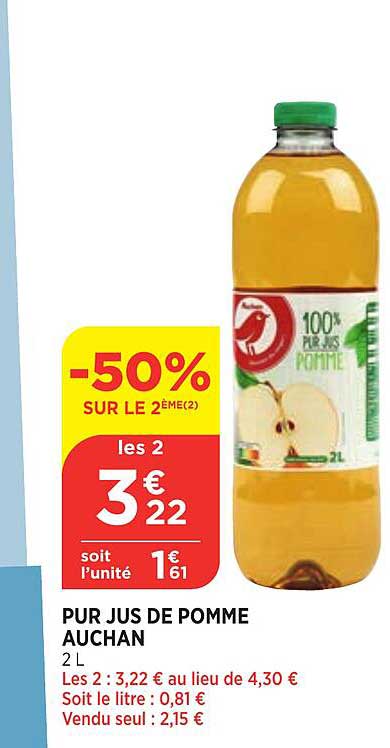 Pur Jus De Pommo Auchan -50%  Sur Le 2ème