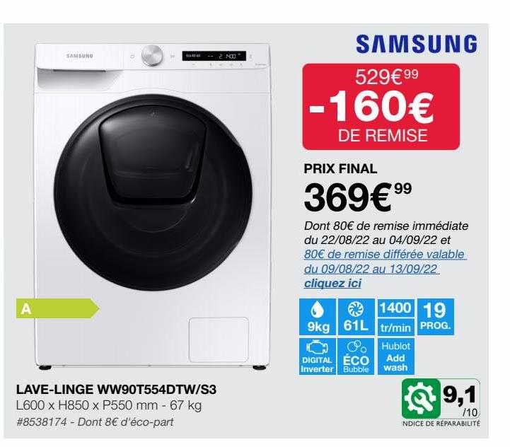 samsung lave-linge ww90t554dtw-s3