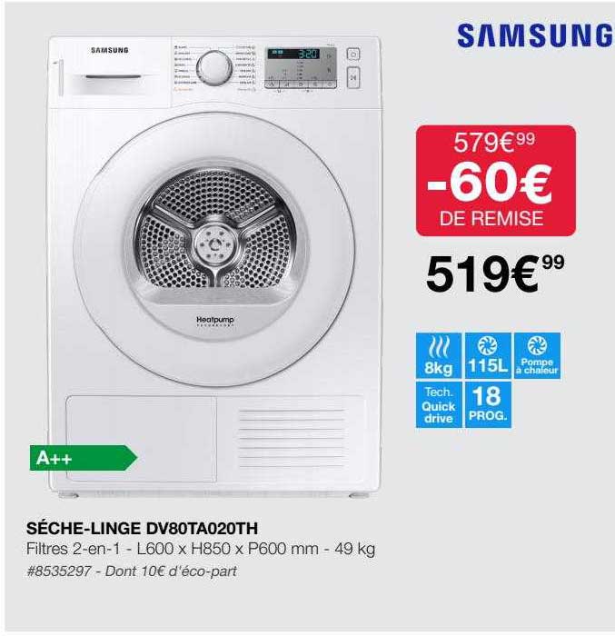 samsung séche-linge dv80ta020th
