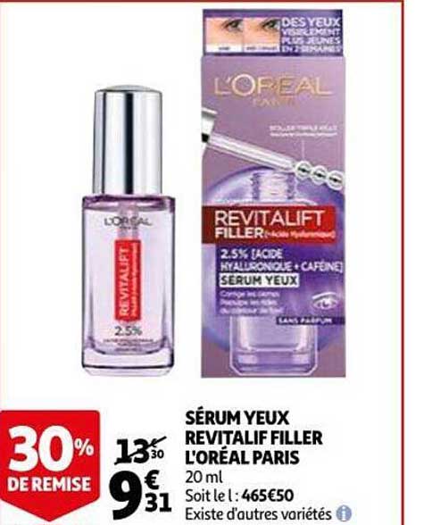 sérum yeux revitalif filler l'oréal paris 30% de remise