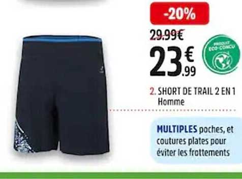 short de trail 2 en 1 homme