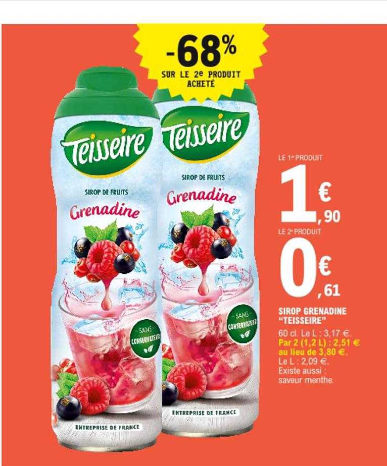 Sirop Grenadine "teisseire" -68% Sur Le 2e Produit Acheté