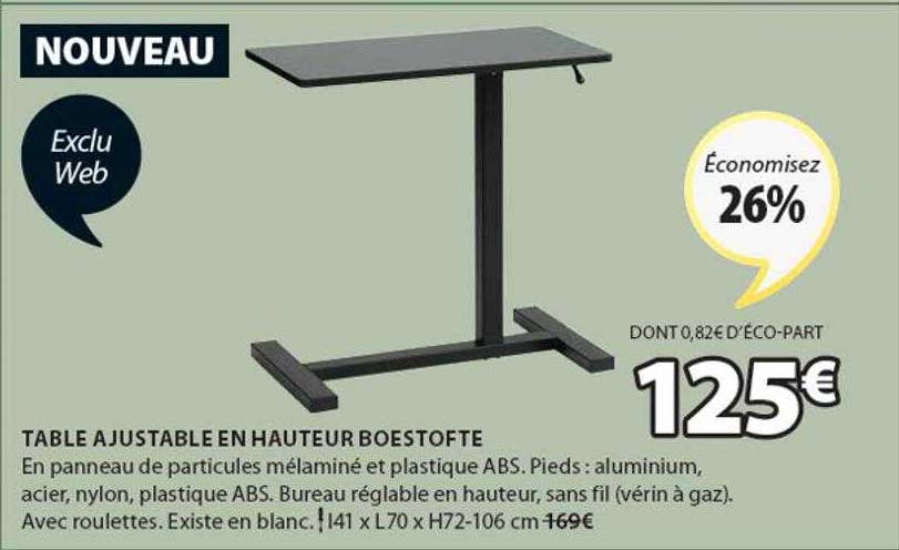 table ajustable en hauteur boestofte