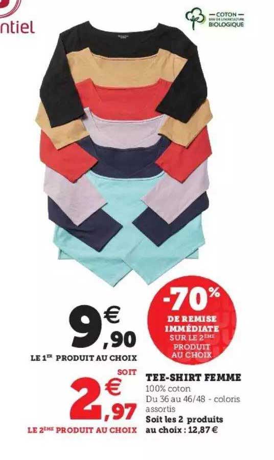 tee-shirt femme -70% de remise immédiate sur le 2ème produit au choix