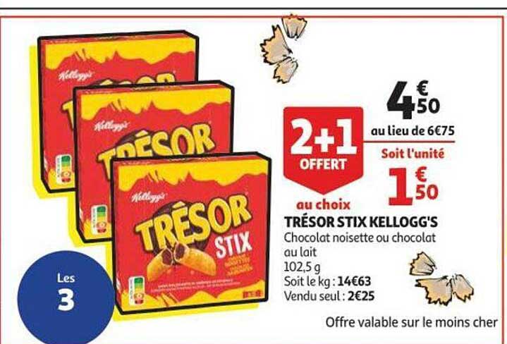 trésor stix kellogg's 2+1 offert au choix