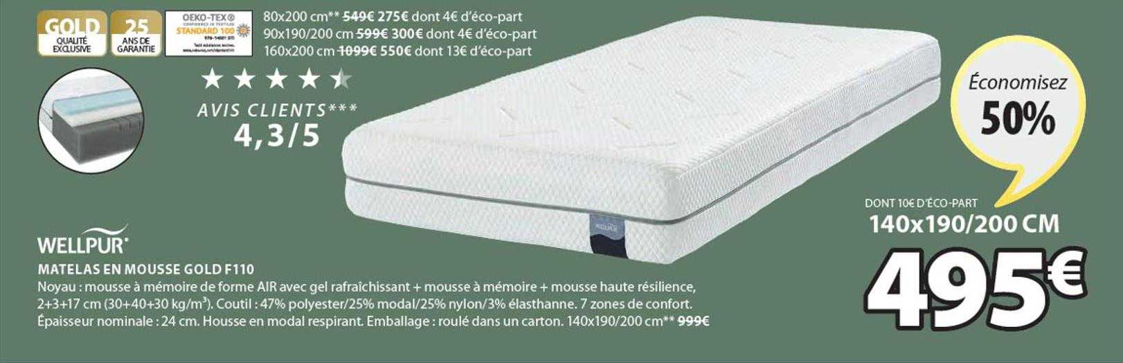 Wellpur Matelas En Mousse Gold F110