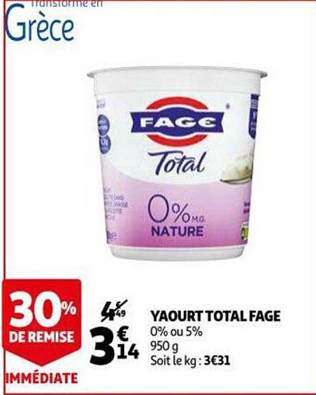 Yaourt Total Fage 30% De Remise Immédiate