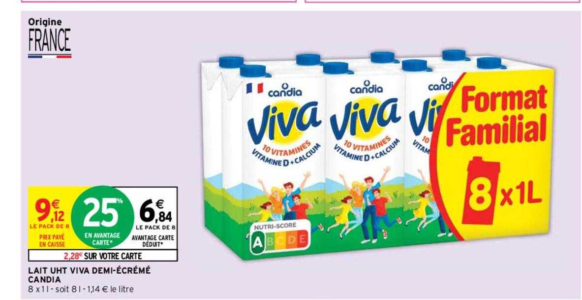 lait uht viva demi-écrémé candia