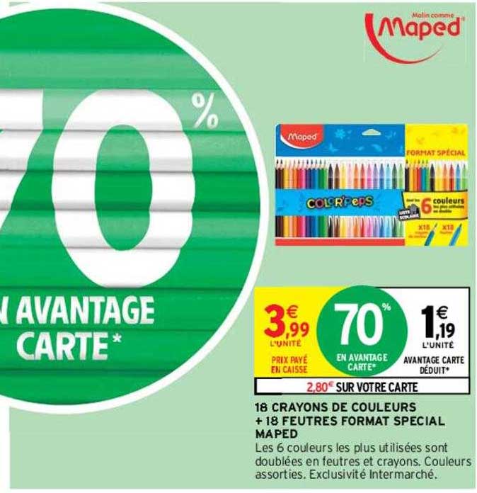 18 crayons de couleurs + 18 feutres format spécial maped