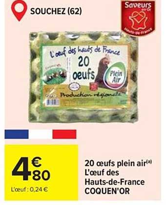 20 œufs plein air l'œuf des hauts-de-France coquen'or