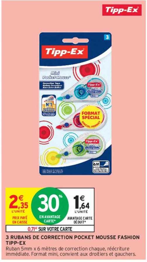 3 rubans de correction pocket mousse fashion tipp-ex
