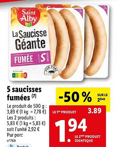 5 saucisses fumées saint alby