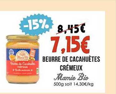 Beurre De Cacahuètes Crémeux Mamie Bio