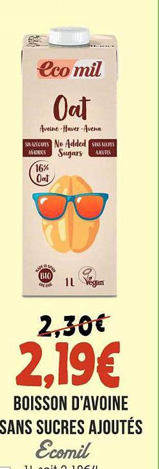 boisson d'avoine sans sucres ajoutés ecomil