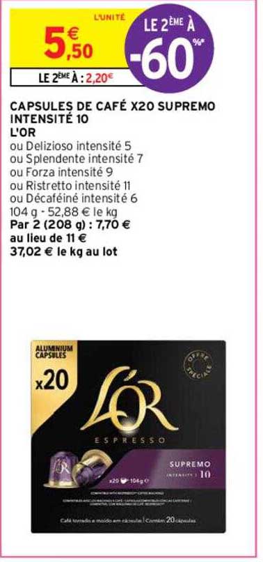 capsules de café x20 supremo intensité 10 l'or