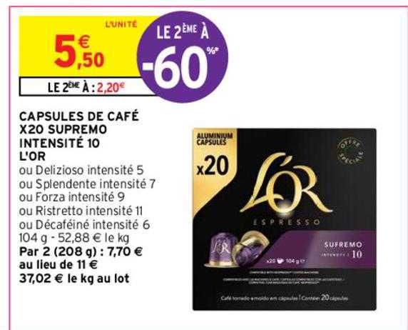capsules de café x20 supremo intensité 10 l'or