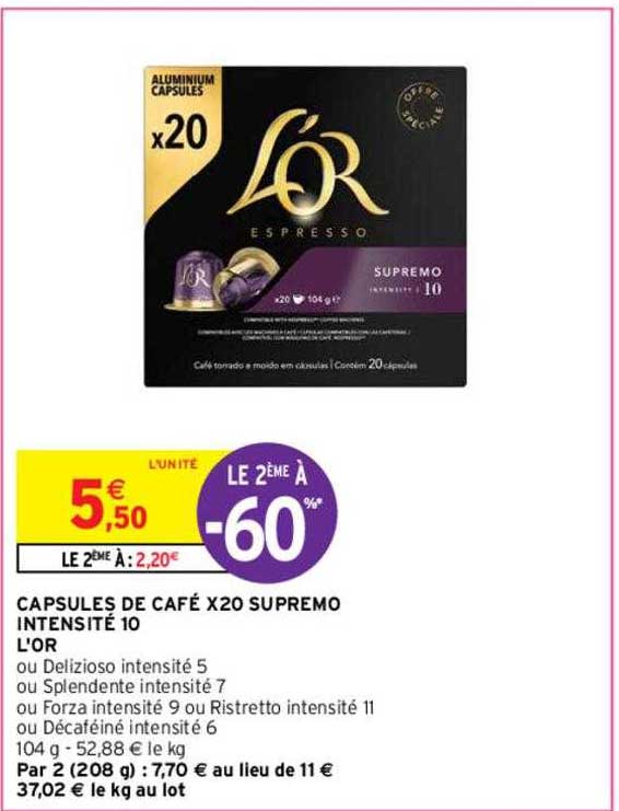 capsules de café x20 supremo intensité 10 l'or