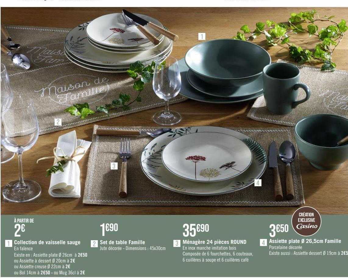 collection de vaisselle sauge, set de table famille, ménagère 24 pièces round, assiette plate ø 26,5 cm famille