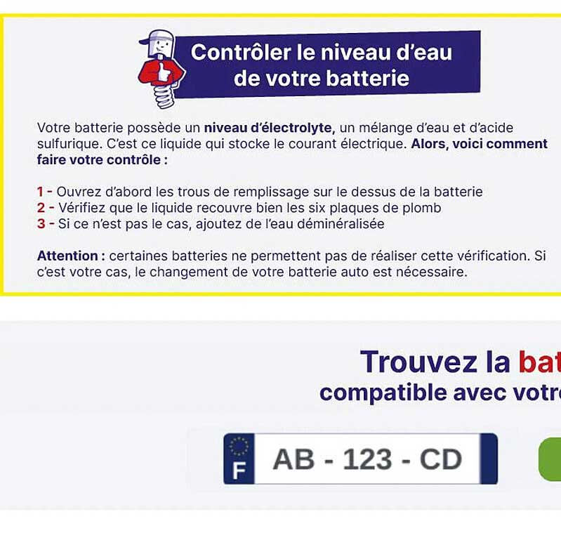contrôler le niveau d'eau de votre batterie