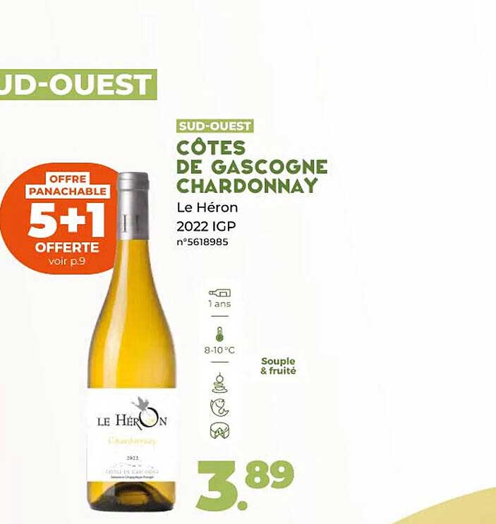 côtes de gascogne chardonnay le héron 2022 igp