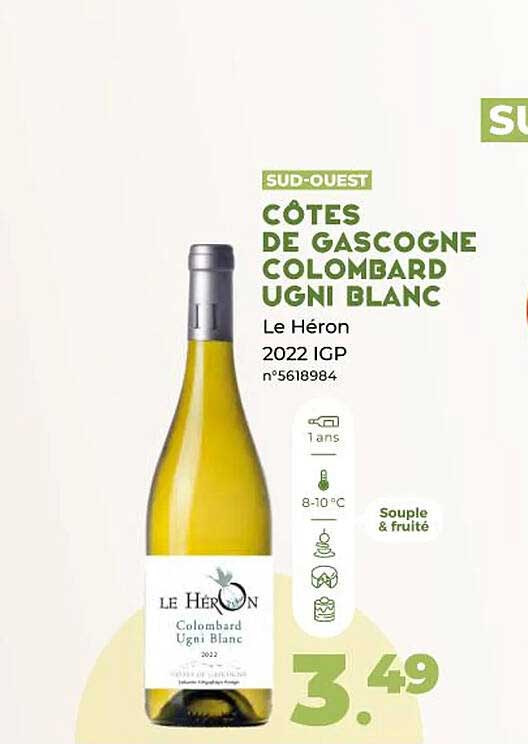 Côtes De Gascogne Colombard Ugni Blanc Le Héron 2022 Igp