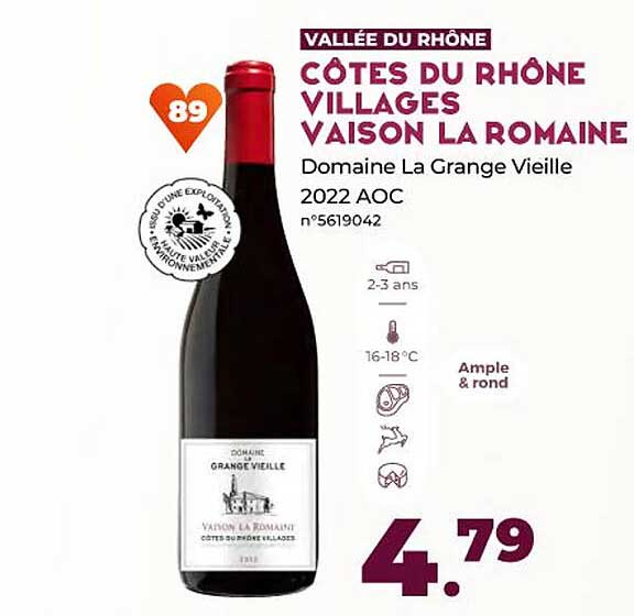 côtes du rhône villages vaison la romaine domaine la grange vieille 2022 aoc