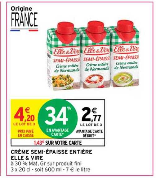 crème semi-épaisse entière elle & vire