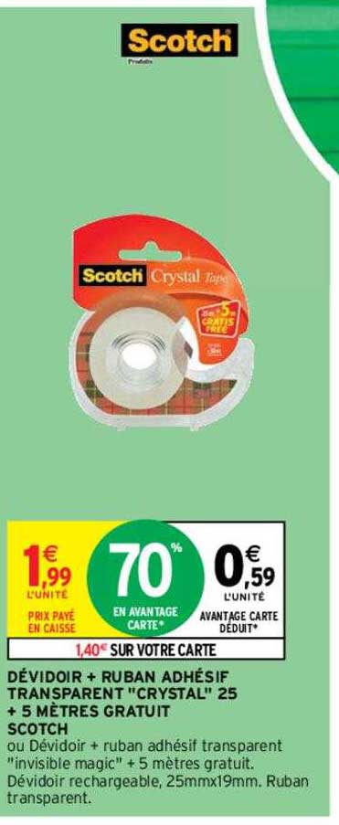 dévidoir + ruban adhésif transparent "crystal" 25 + 5 mètres gratuit scotch