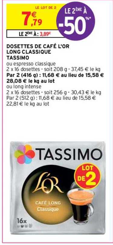 Dosettes De Café Lor Long Classique Tassimo