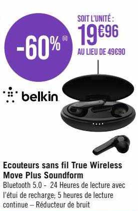 écouteurs sans fil true wireless move plus soundform belkin