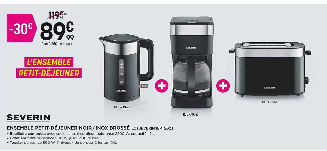 ensemble petit-déjeuner noir/inox brossé severin