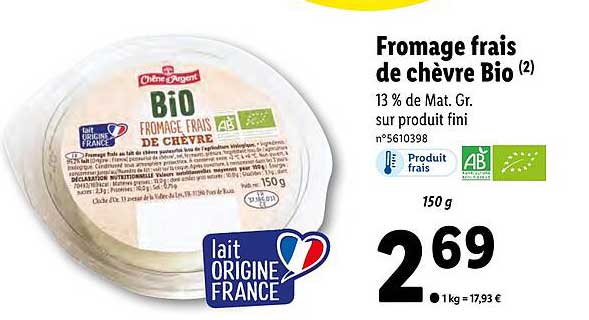 fromage frais de chèvre bio chêne d'argent