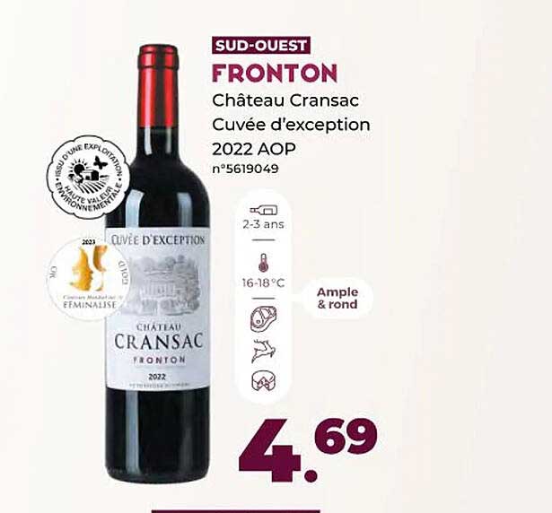 fronton château cransac cuvée d'exception 2022 aop