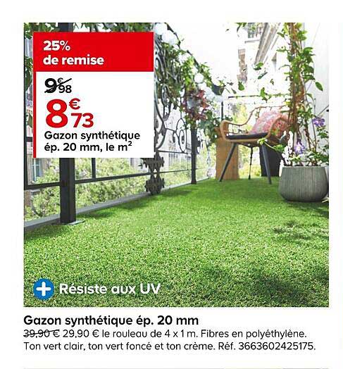 gazon synthétique ép. 20 mm
