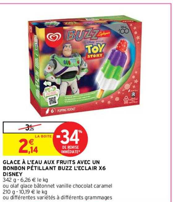 glace à l'eau aux fruits avec un bonbon pétillant buzz l'éclair x6 disney