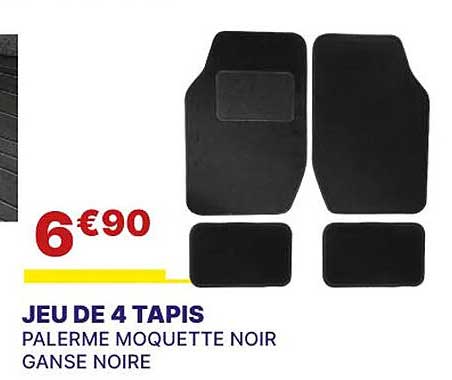 jeu de 4 tapis palerme moquette noir ganse noire