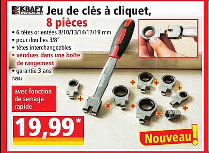jeu de clés à cliquet kraft werkzeuge, 8 pièces
