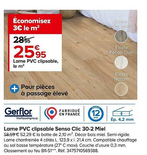 lame pvc clipsable senco clic 30-2 miel gerflor