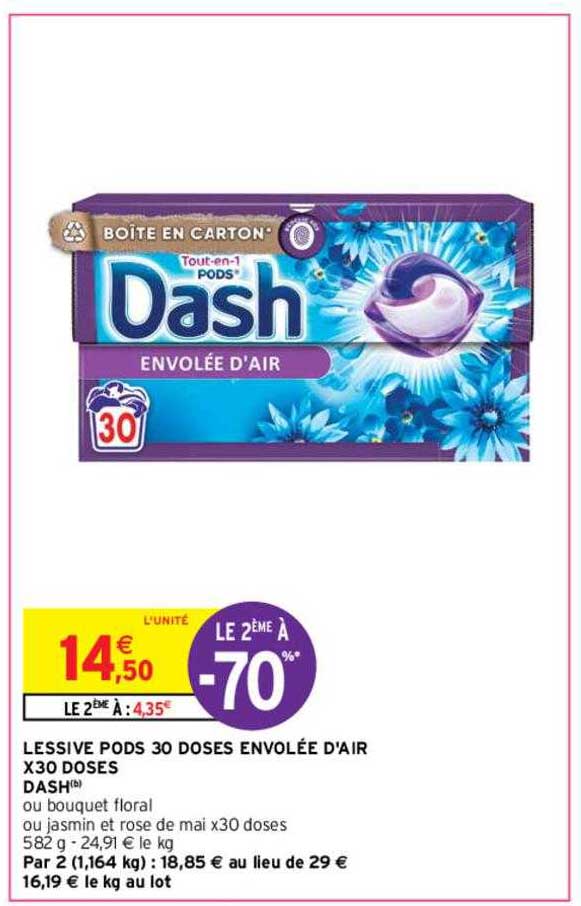 lessive pods 30 doses envolée d'air x30 doses dash